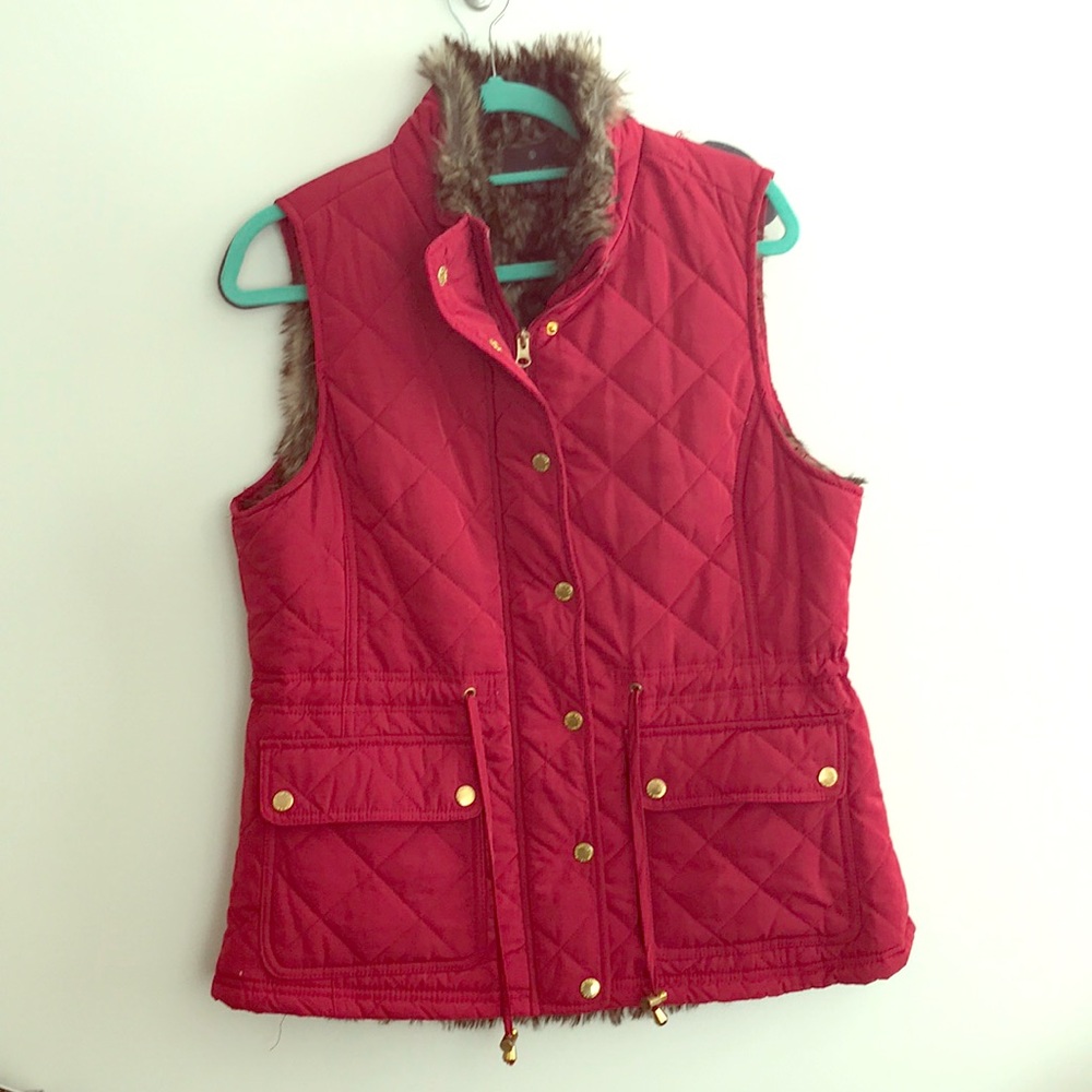 Red Vest with Faux Fur Lining